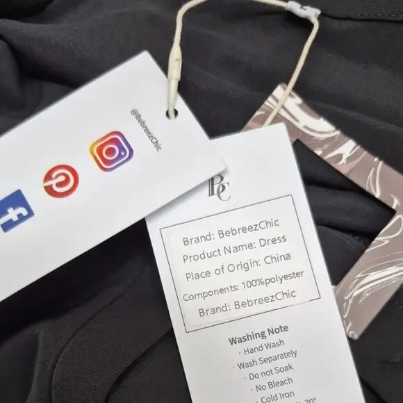 NWT Bebreez Chic 100% Polyester Shirt Dress Sash Tie Waist Black Sz L - Picture 6 of 7